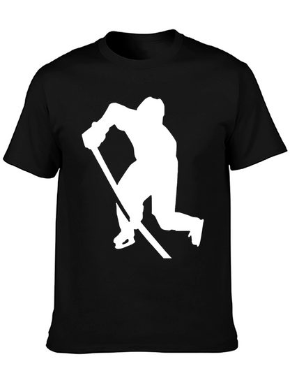 Hockey Player Silhouette Graphic Tee - Black Cotton