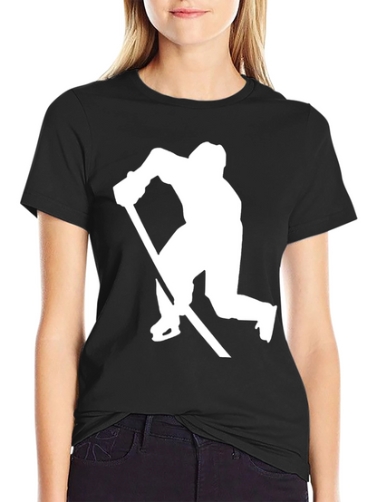 Hockey Player Silhouette Graphic Tee - Black Cotton