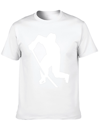 Hockey Player Silhouette Graphic Tee - Black Cotton
