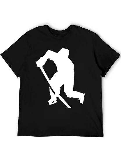 Hockey Player Silhouette Graphic Tee - Black Cotton
