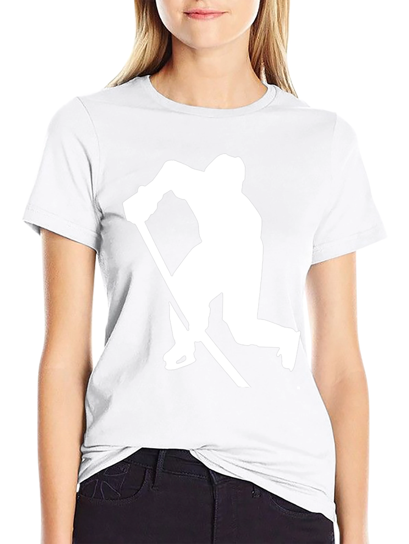 Hockey Player Silhouette Graphic Tee - Black Cotton