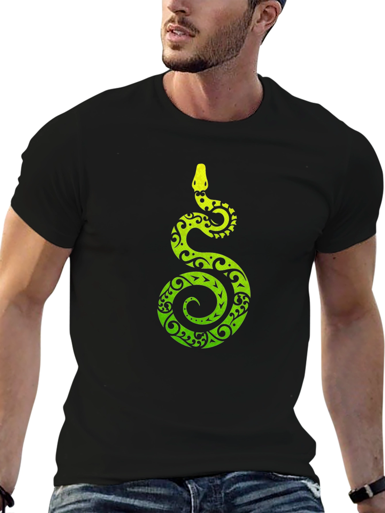 Tribal Snake Print Mens Black T-Shirt