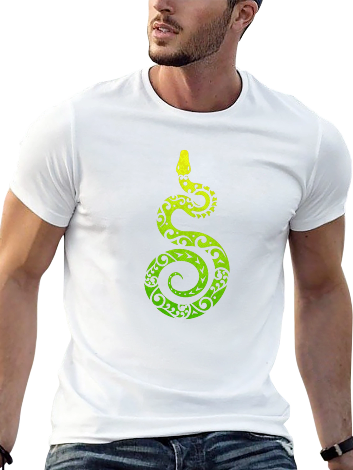 Tribal Snake Print Mens Black T-Shirt