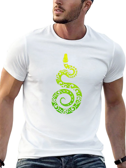 Tribal Snake Print Mens Black T-Shirt