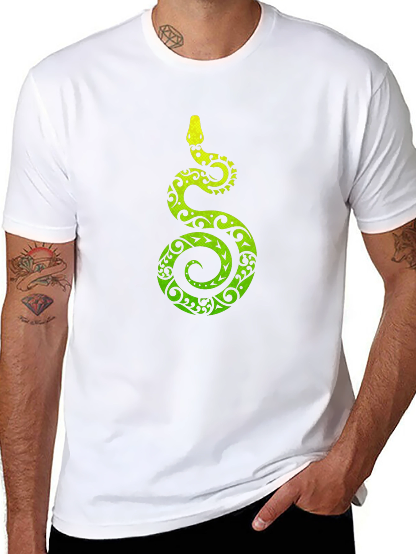 Tribal Snake Print Mens Black T-Shirt