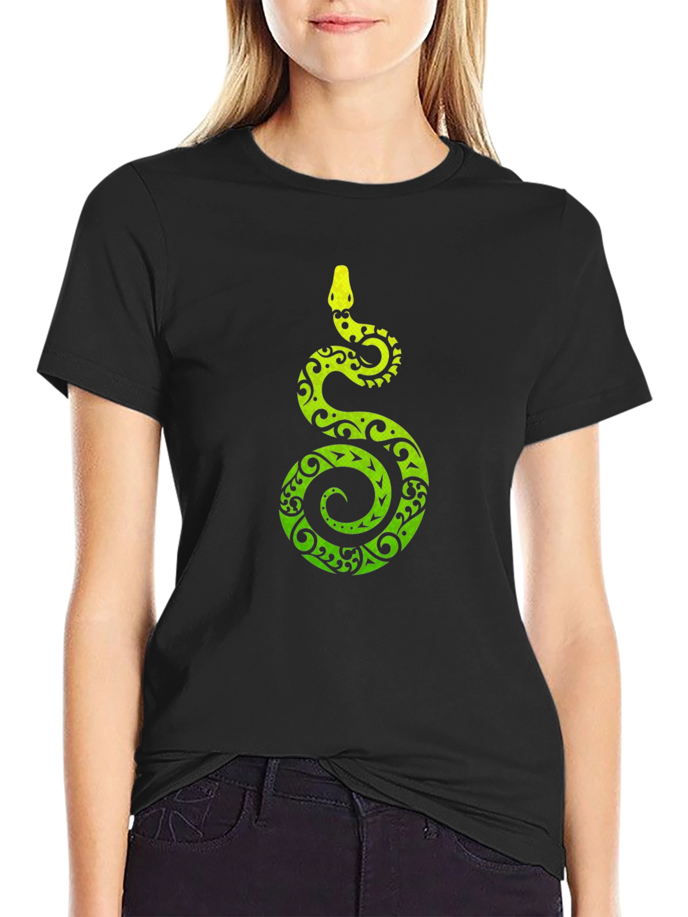 Tribal Snake Print Mens Black T-Shirt