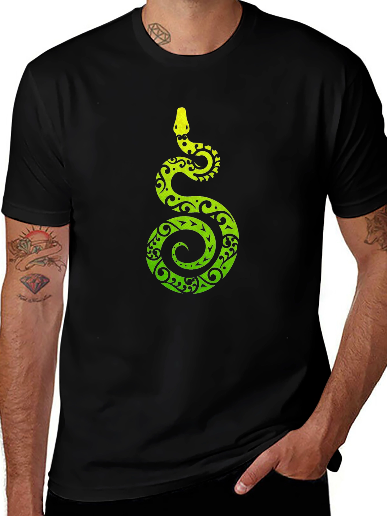 Tribal Snake Print Mens Black T-Shirt