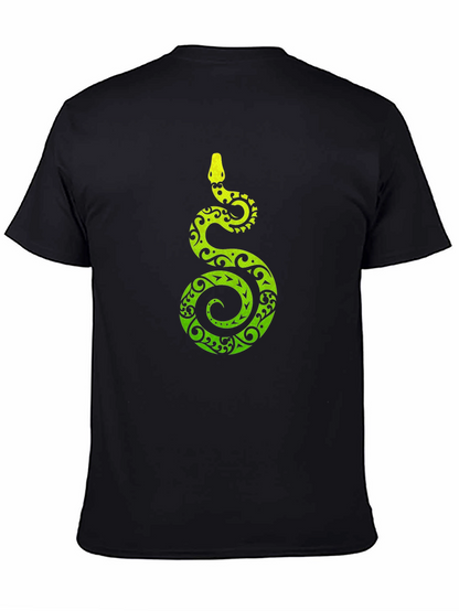 Tribal Snake Print Mens Black T-Shirt