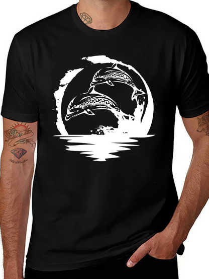 Tribal Dolphins Graphic T-Shirt - Black