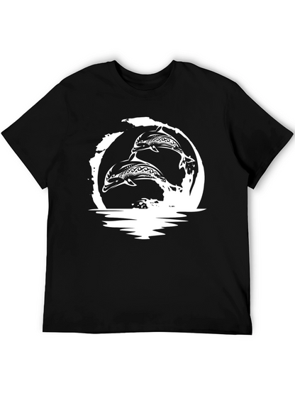Tribal Dolphins Graphic T-Shirt - Black