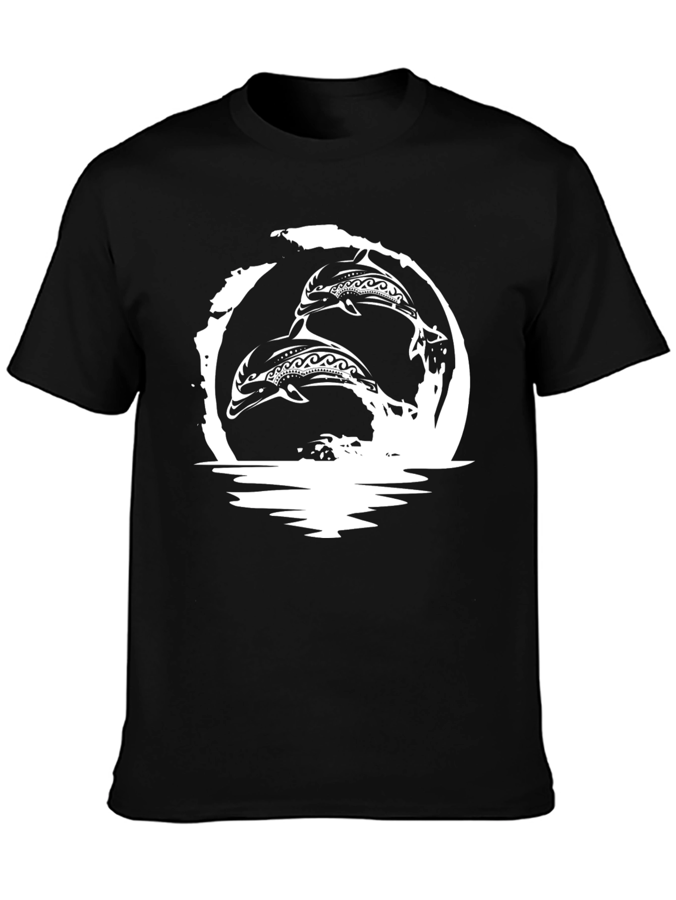 Tribal Dolphins Graphic T-Shirt - Black