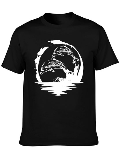 Tribal Dolphins Graphic T-Shirt - Black