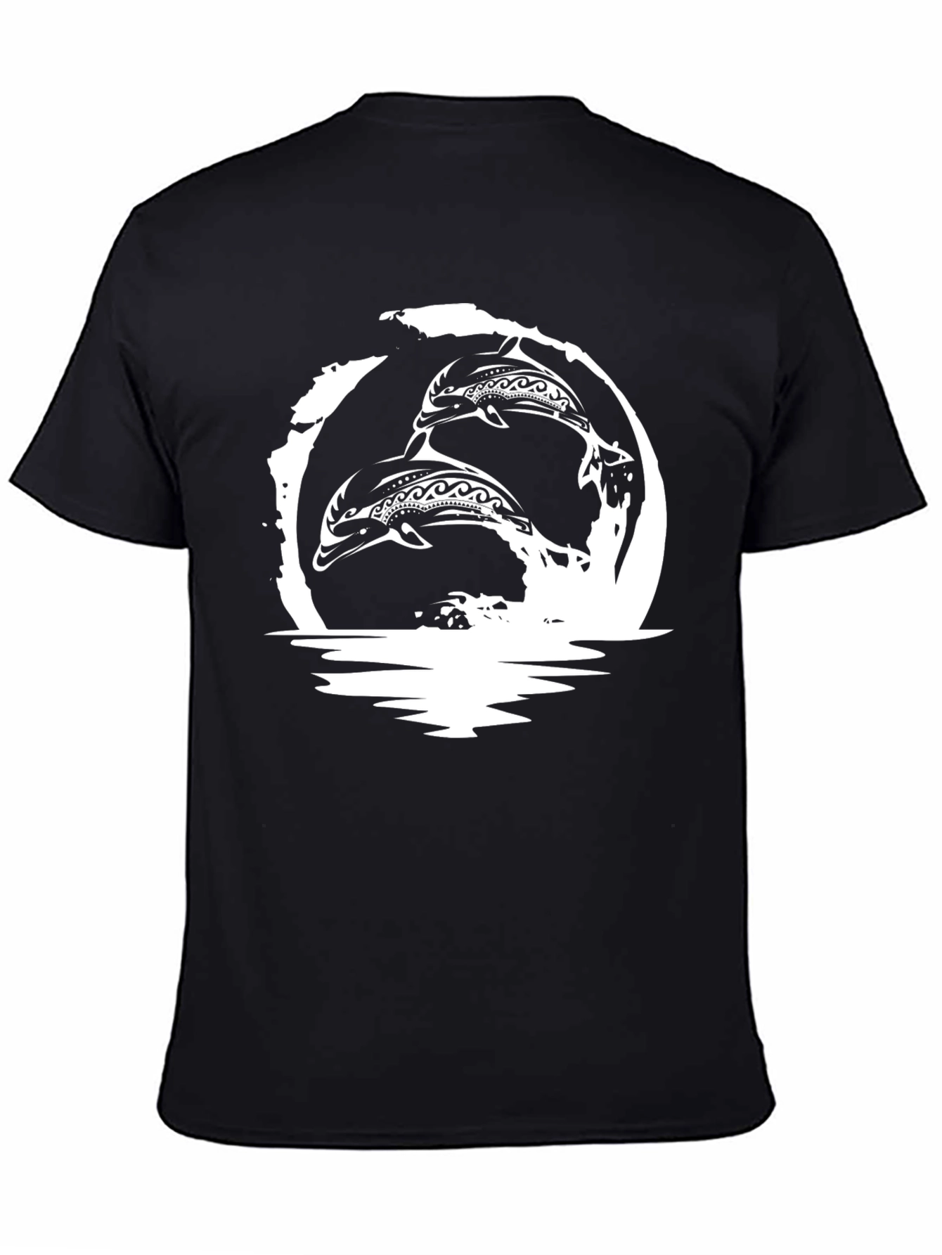 Tribal Dolphins Graphic T-Shirt - Black