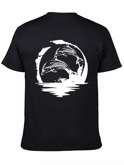 Tribal Dolphins Graphic T-Shirt - Black