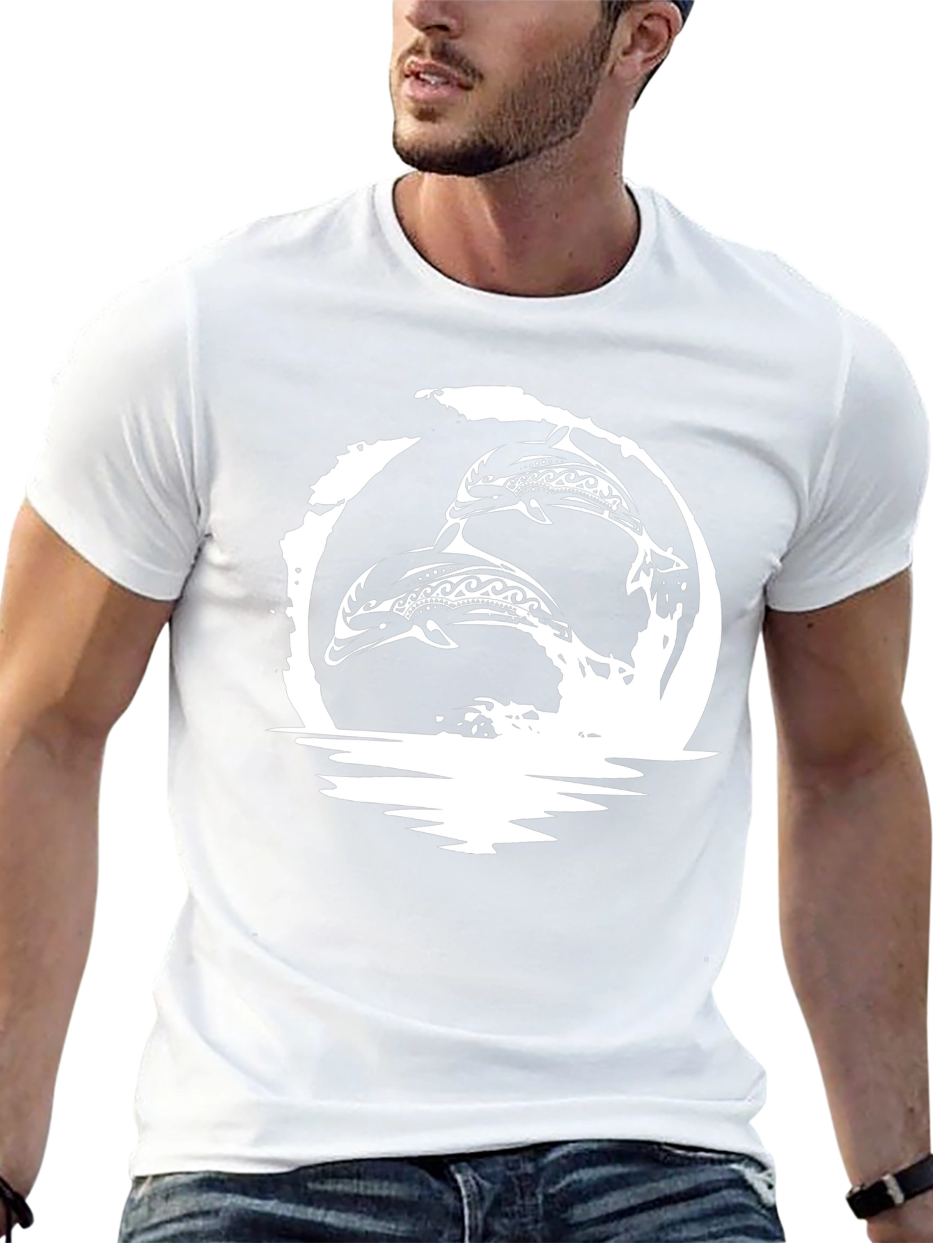 Tribal Dolphins Graphic T-Shirt - Black