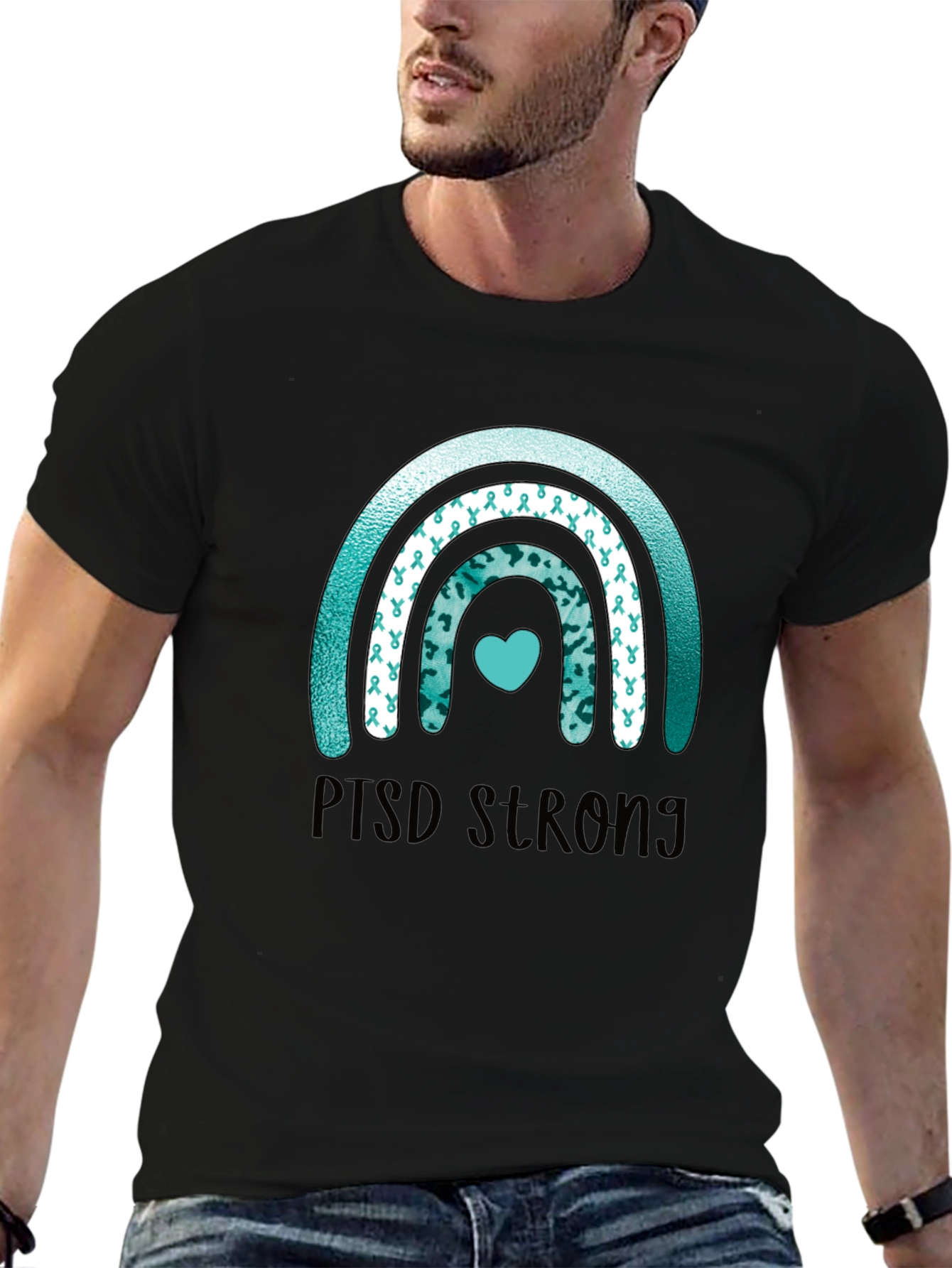 PTSD Strong Ribbon Rainbow T-Shirt