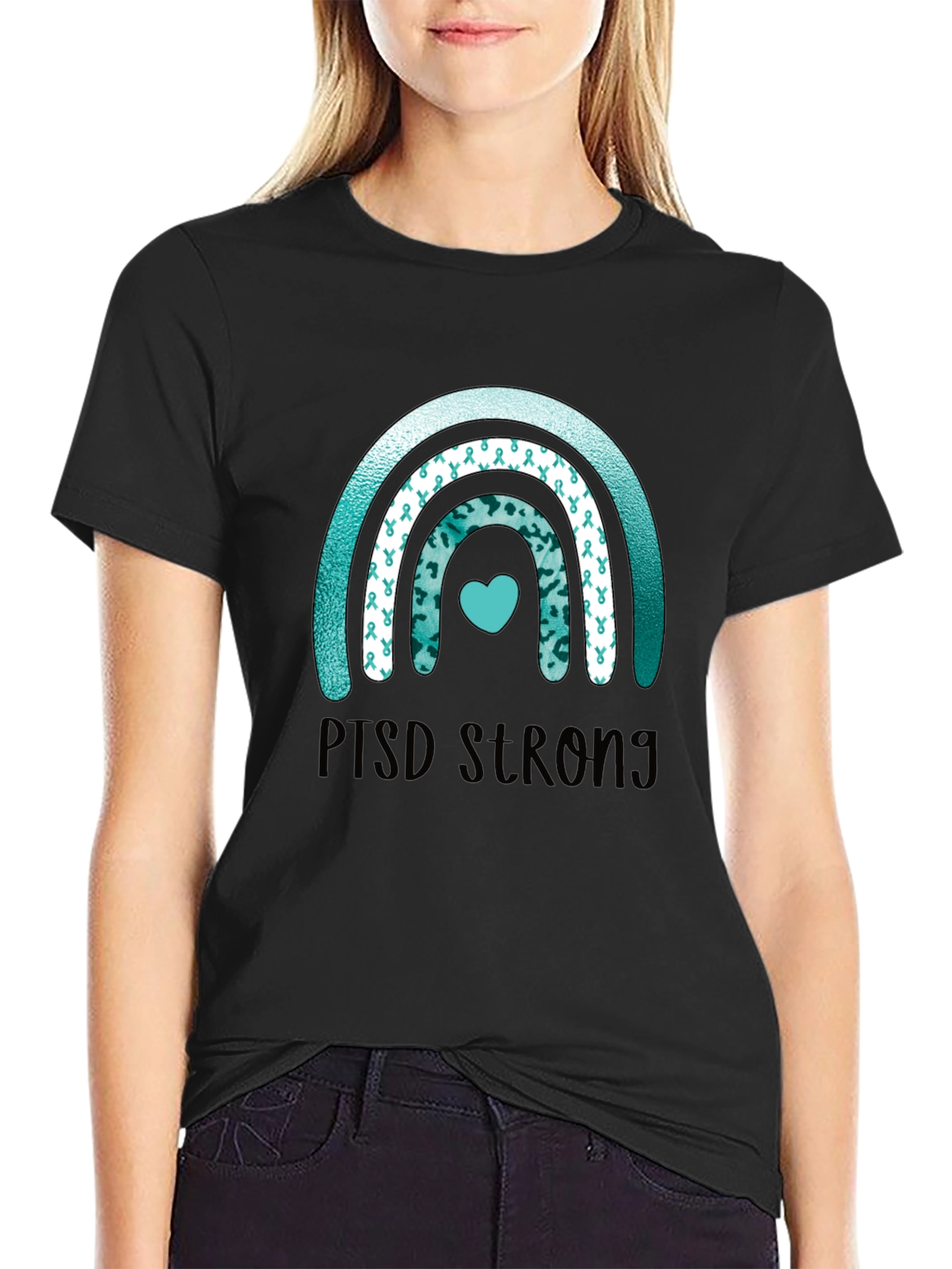 PTSD Strong Ribbon Rainbow T-Shirt