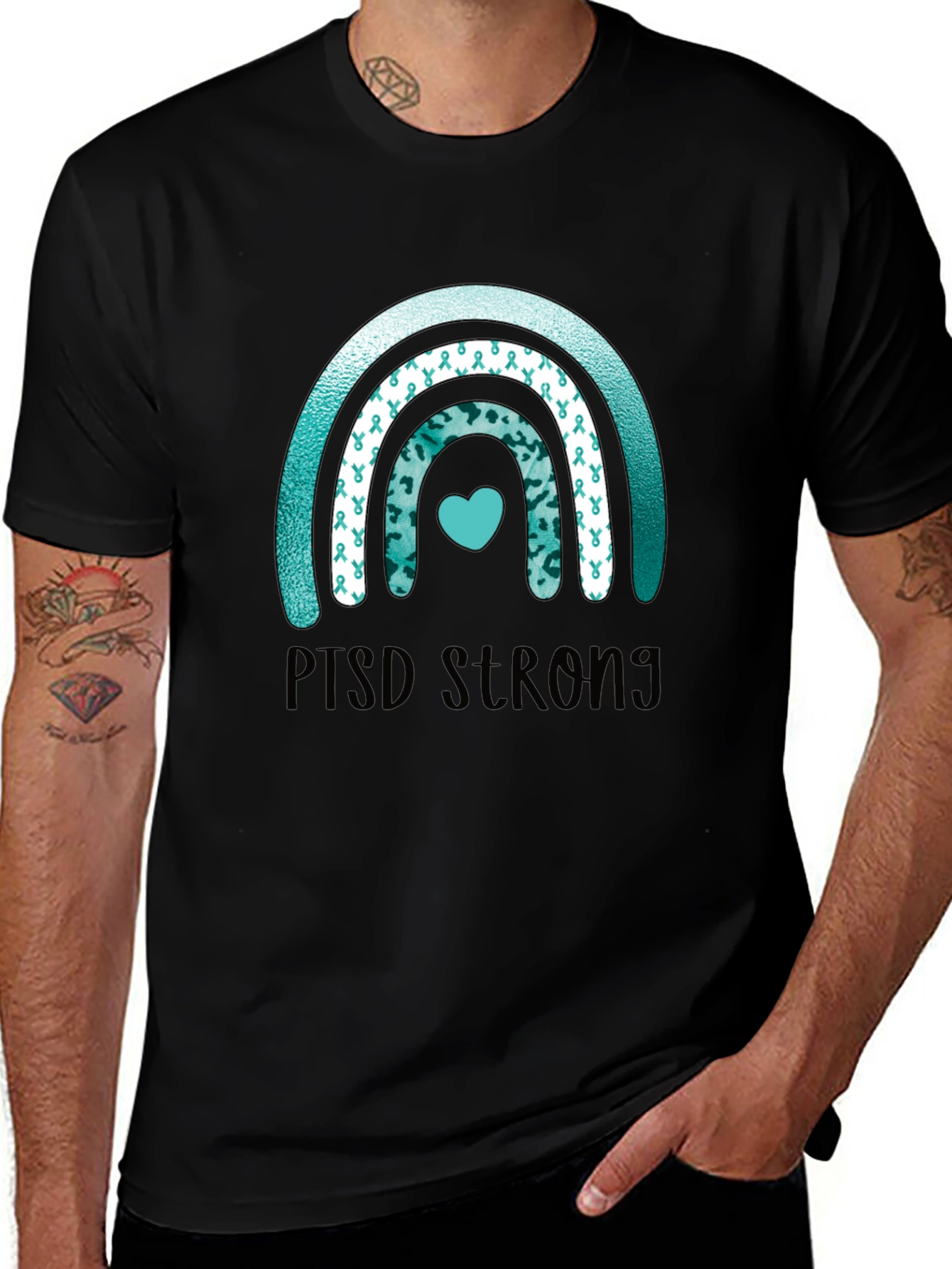 PTSD Strong Ribbon Rainbow T-Shirt
