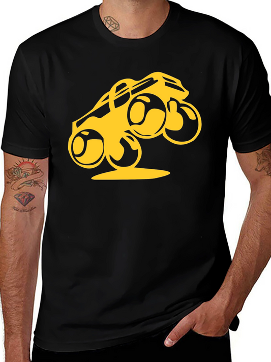 Monster Truck Graphic Tee - Bold Yellow Print on Black