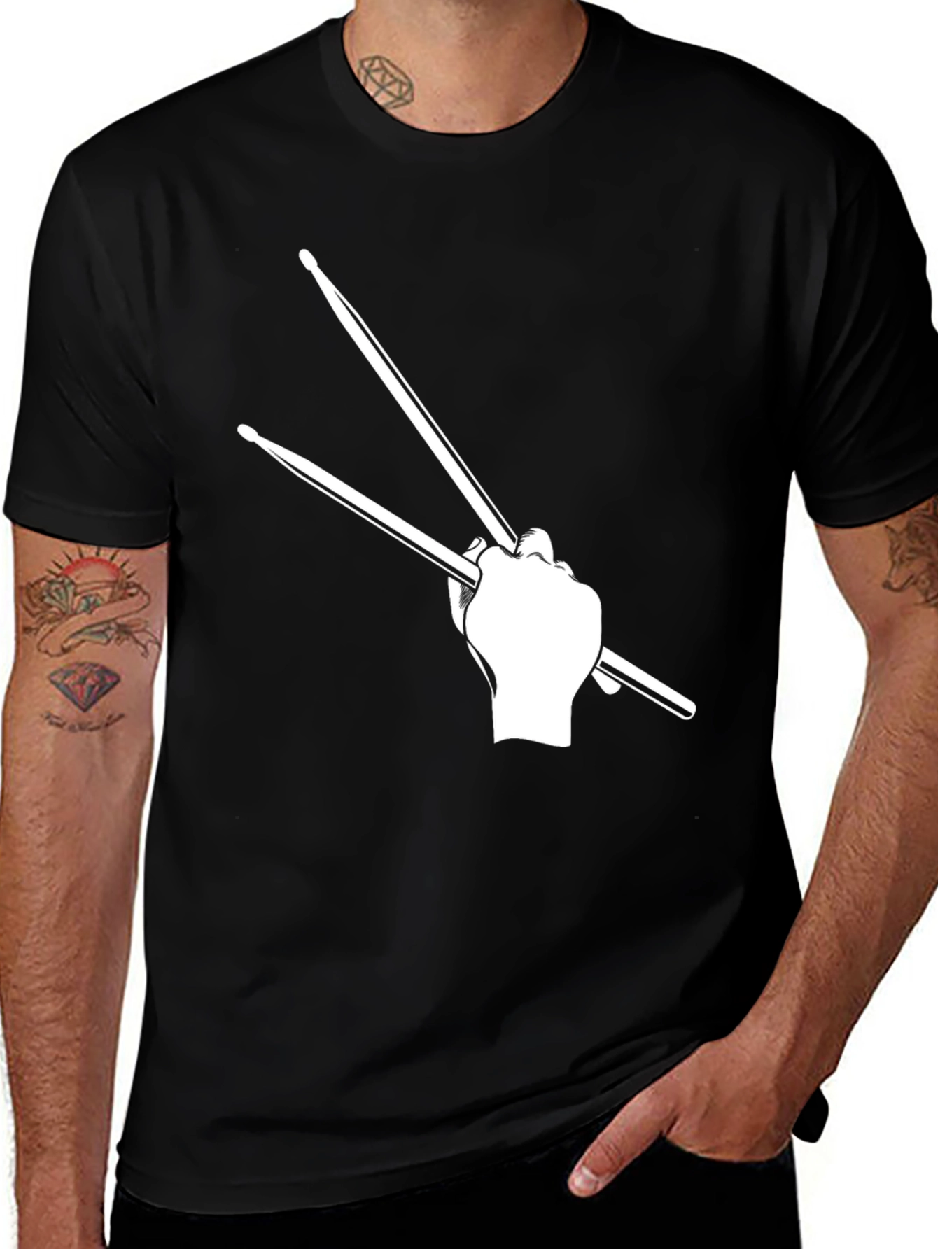 Drummer Graphic T-Shirt - Black Casual