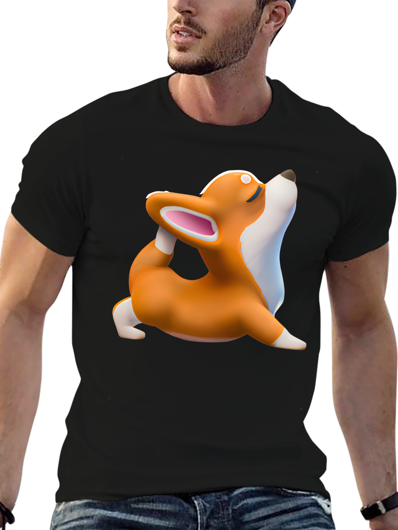 Yoga Corgi Black T-Shirt