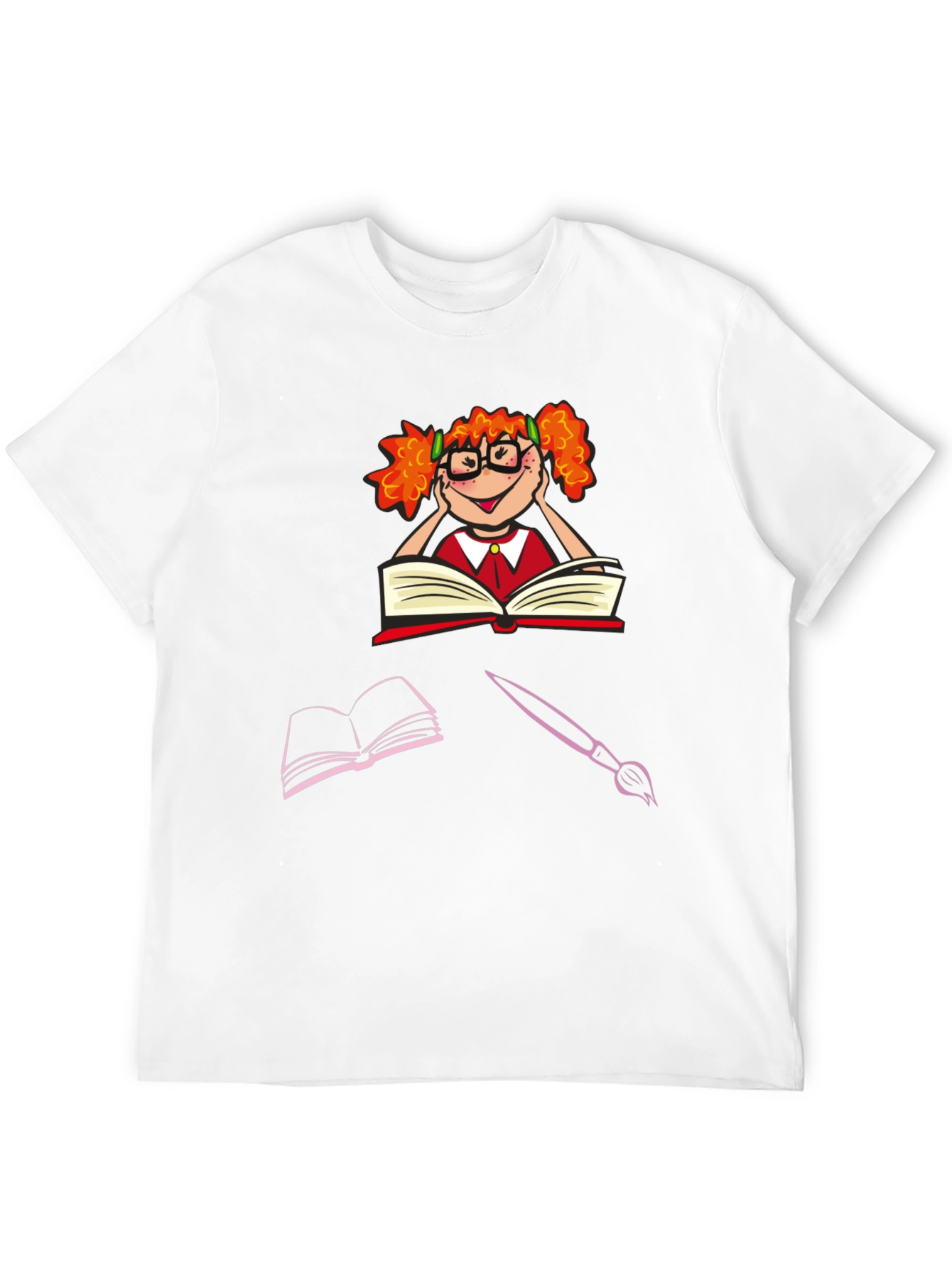 Bookworm Character Graphic Tee - Black Cotton T-Shirt