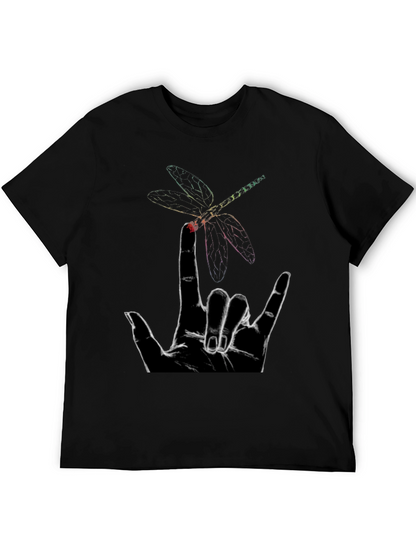 Dragonfly Hand Sign Graphic Tee - Black Cotton