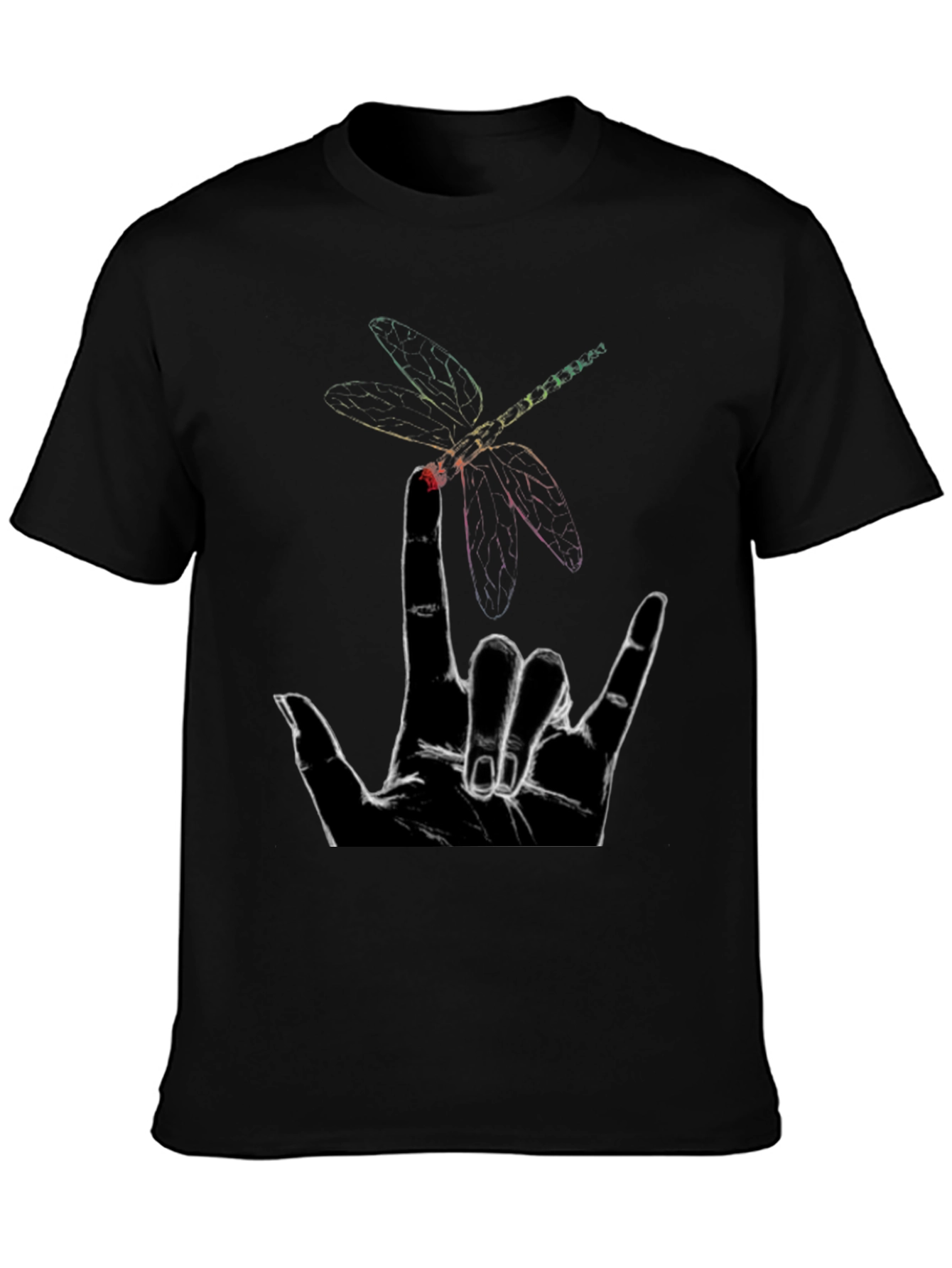 Dragonfly Hand Sign Graphic Tee - Black Cotton