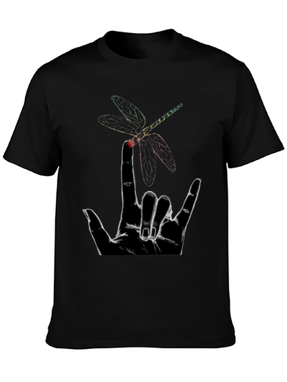 Dragonfly Hand Sign Graphic Tee - Black Cotton