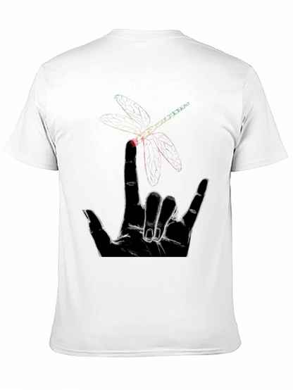 Dragonfly Hand Sign Graphic Tee - Black Cotton