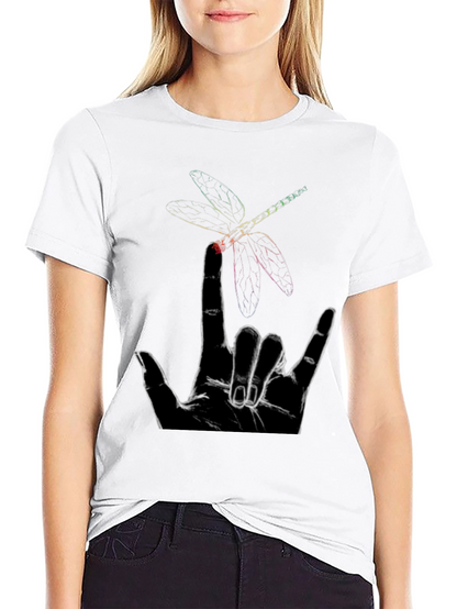 Dragonfly Hand Sign Graphic Tee - Black Cotton