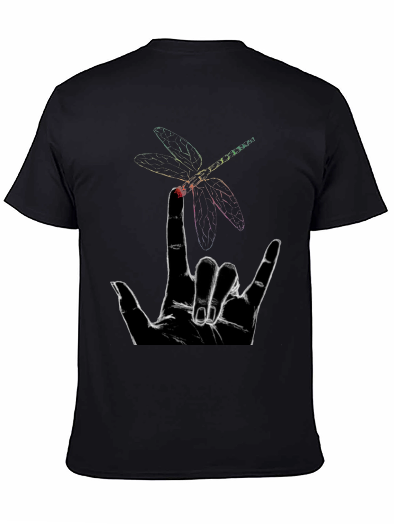 Dragonfly Hand Sign Graphic Tee - Black Cotton
