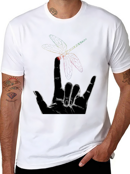 Dragonfly Hand Sign Graphic Tee - Black Cotton