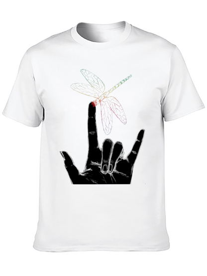 Dragonfly Hand Sign Graphic Tee - Black Cotton