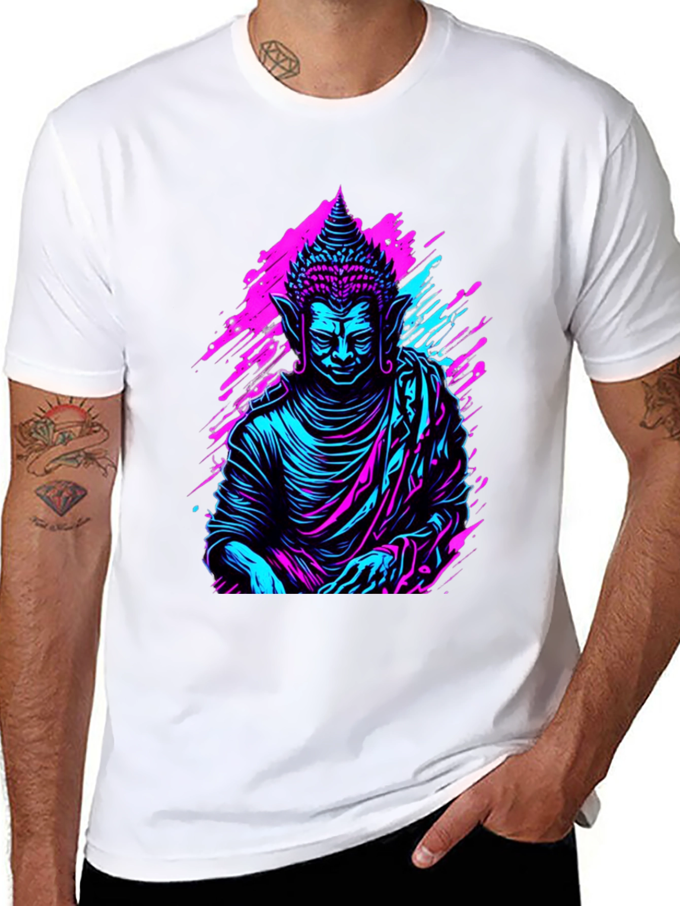 Neon Buddha Graphic Tee - Spiritual Style