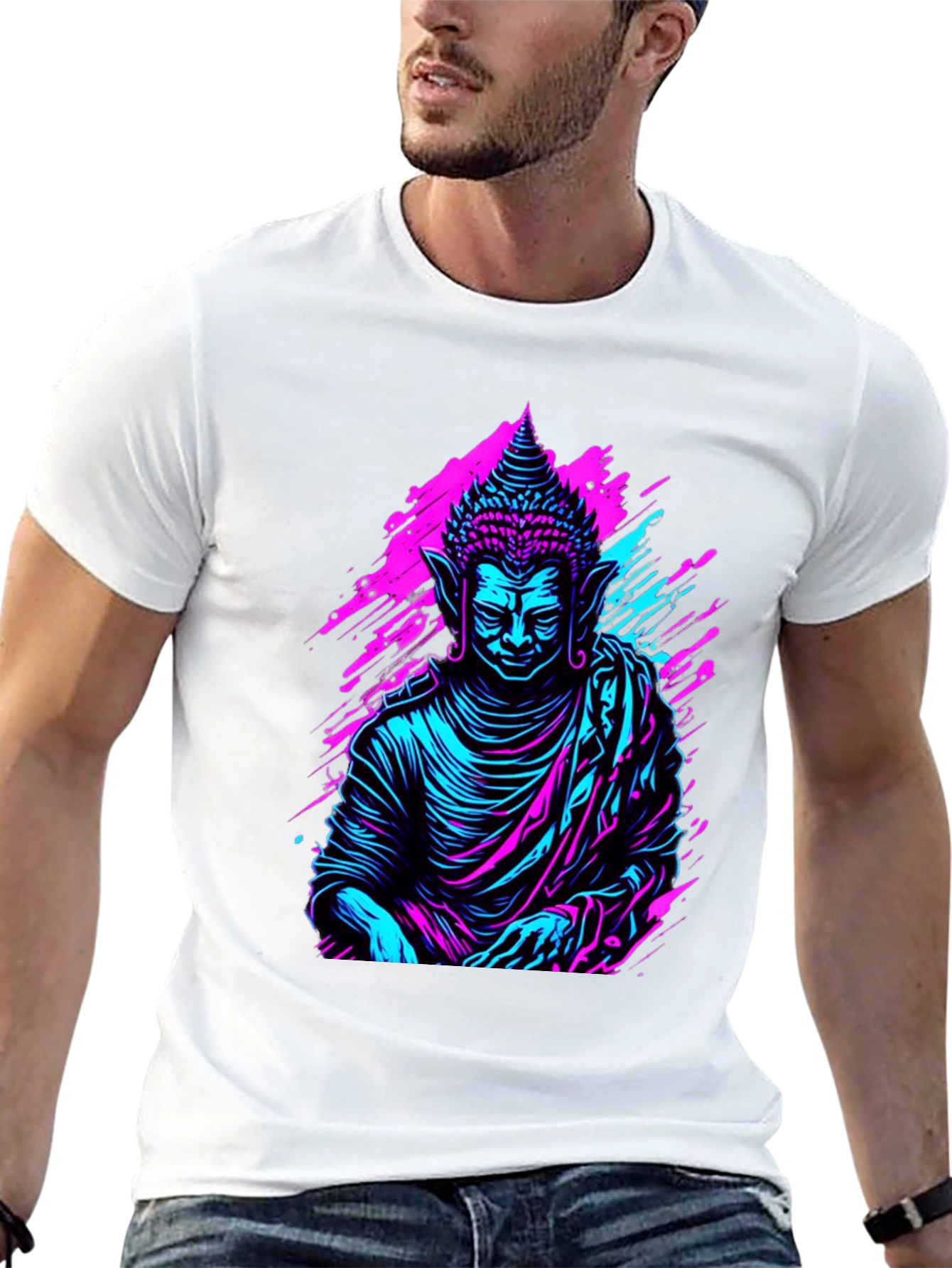 Neon Buddha Graphic Tee - Spiritual Style