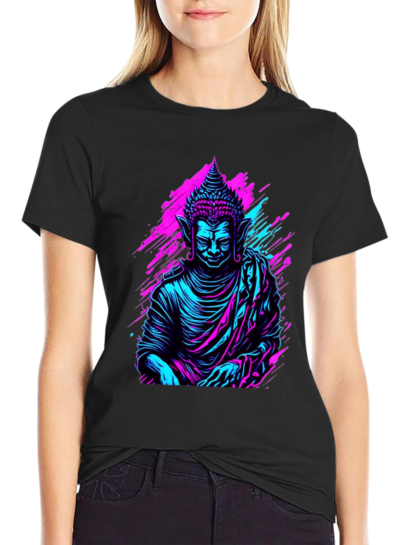 Neon Buddha Graphic Tee - Spiritual Style