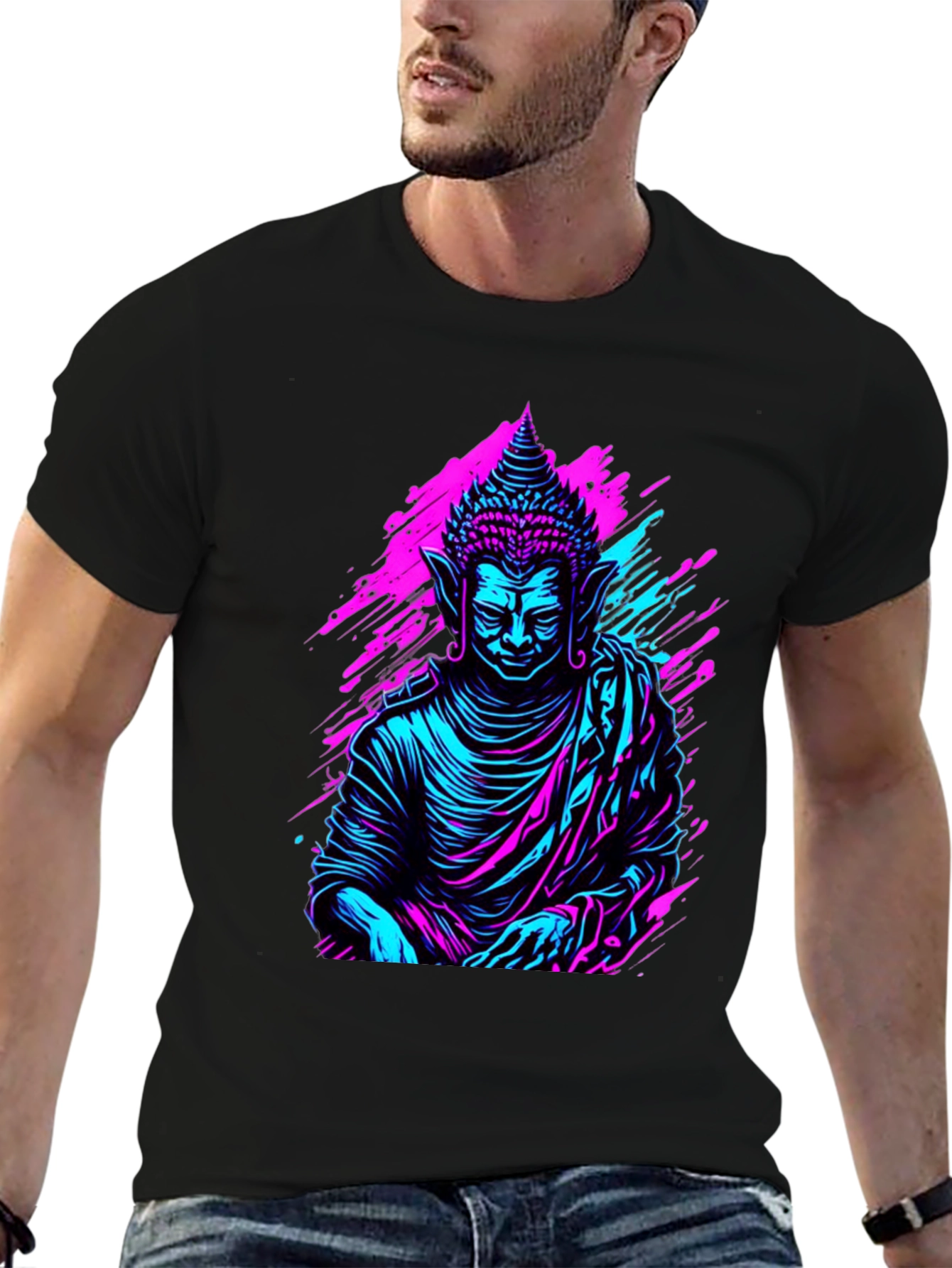 Neon Buddha Graphic Tee - Spiritual Style