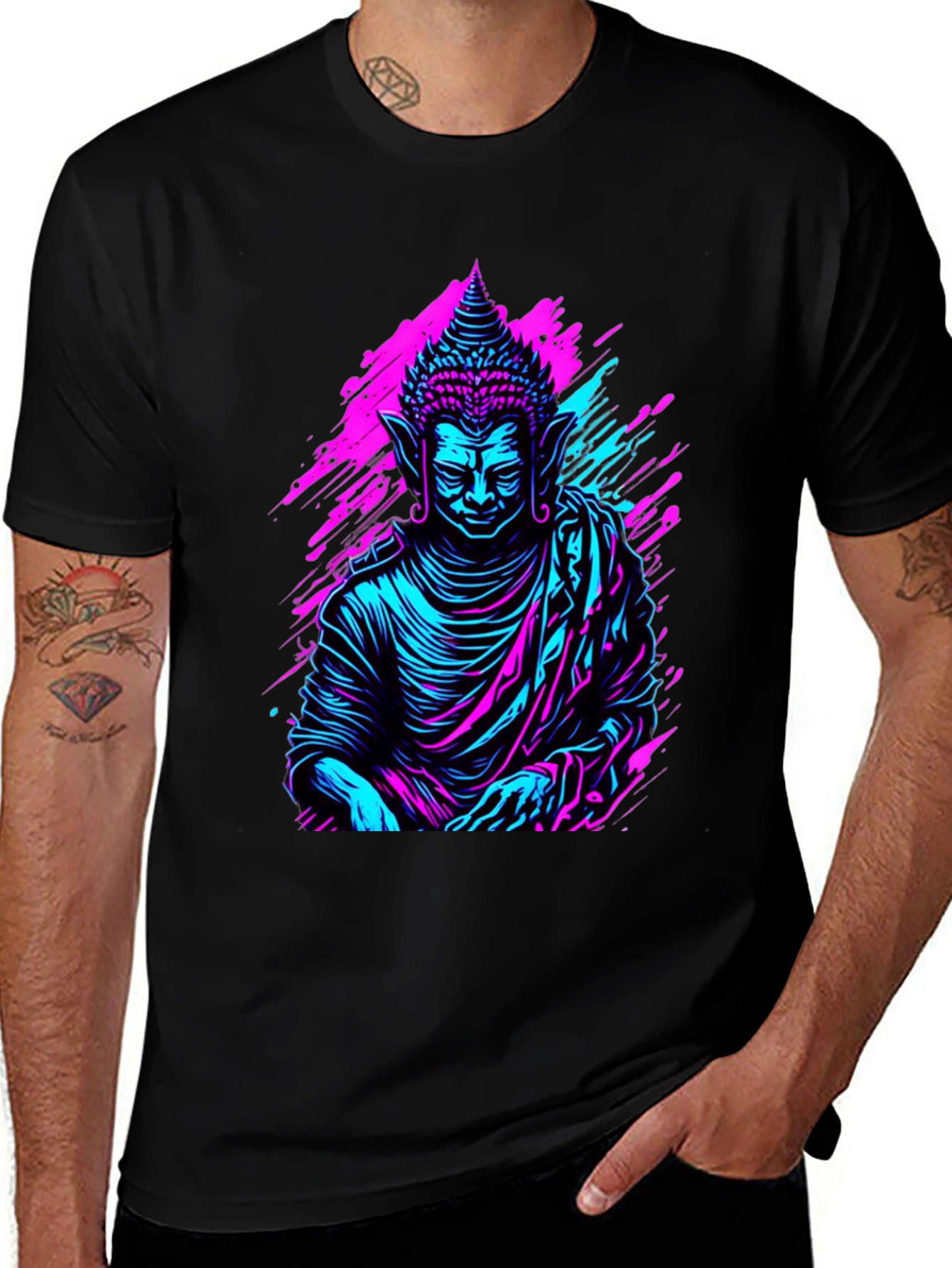 Neon Buddha Graphic Tee - Spiritual Style