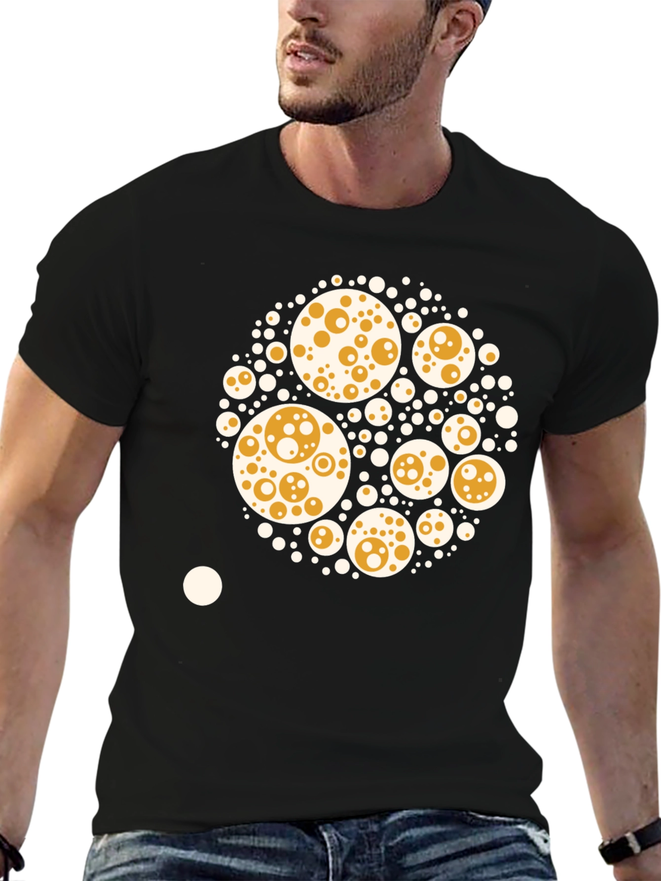 Abstract Circle Print Black Cotton Tee