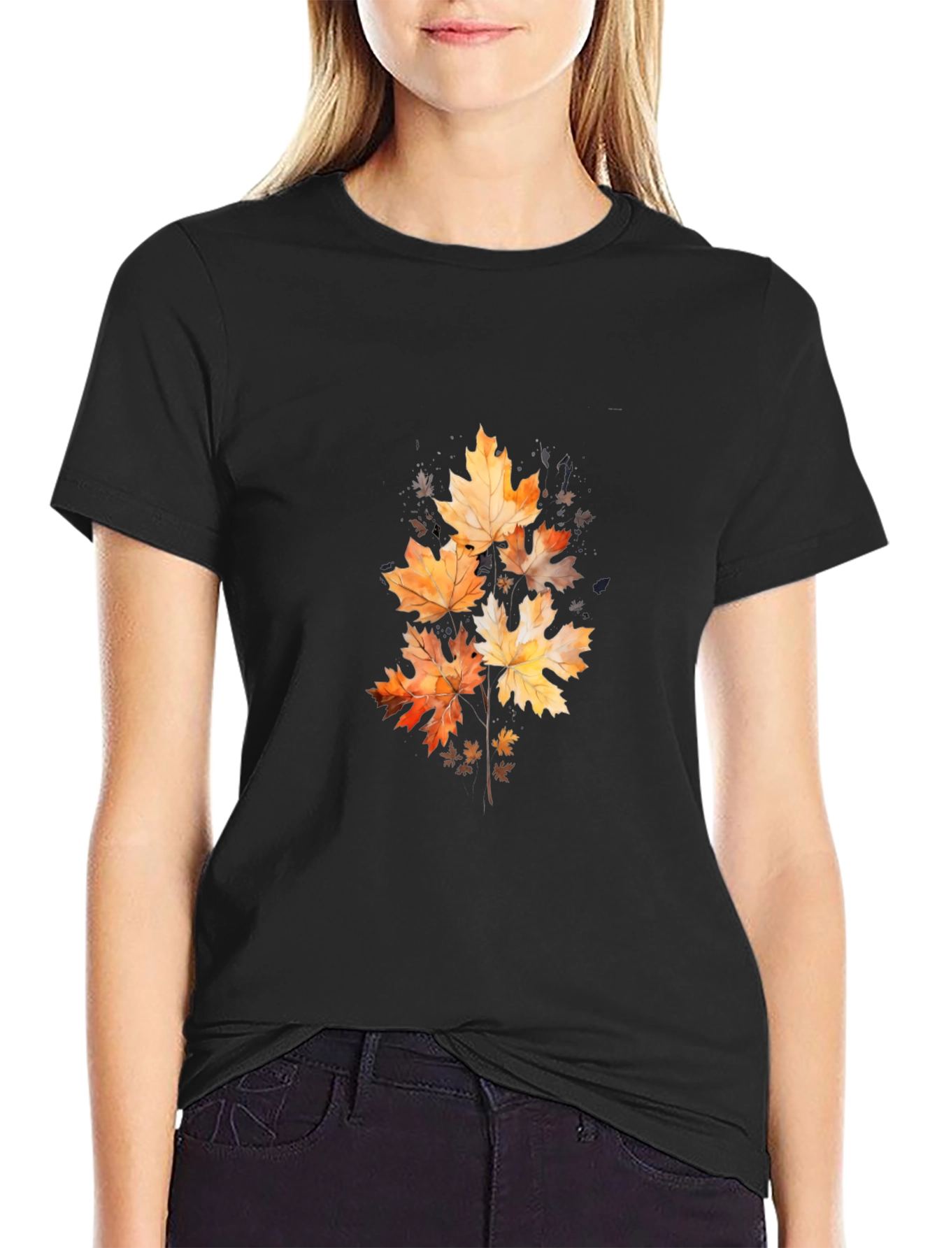Autumn Leaves Graphic Black T-Shirt