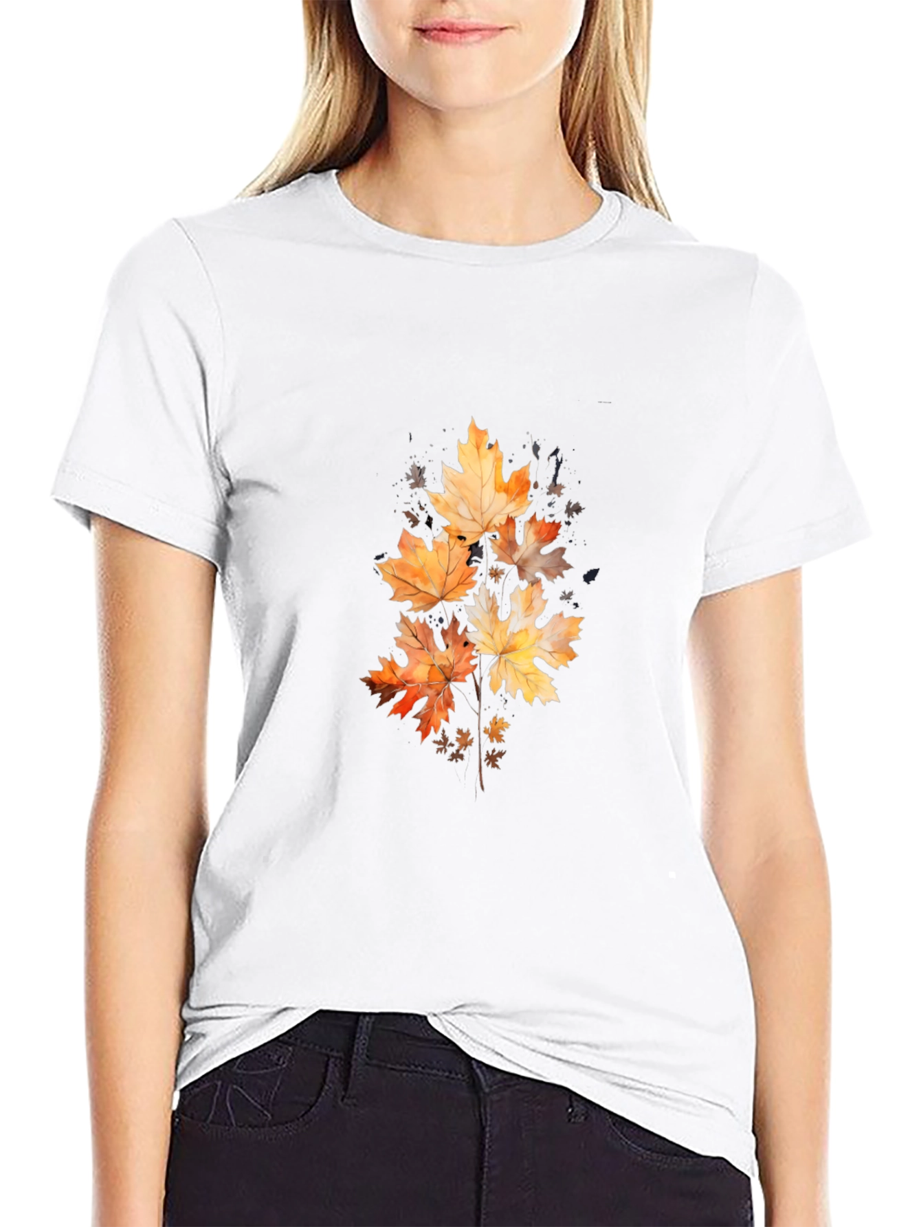 Autumn Leaves Graphic Black T-Shirt