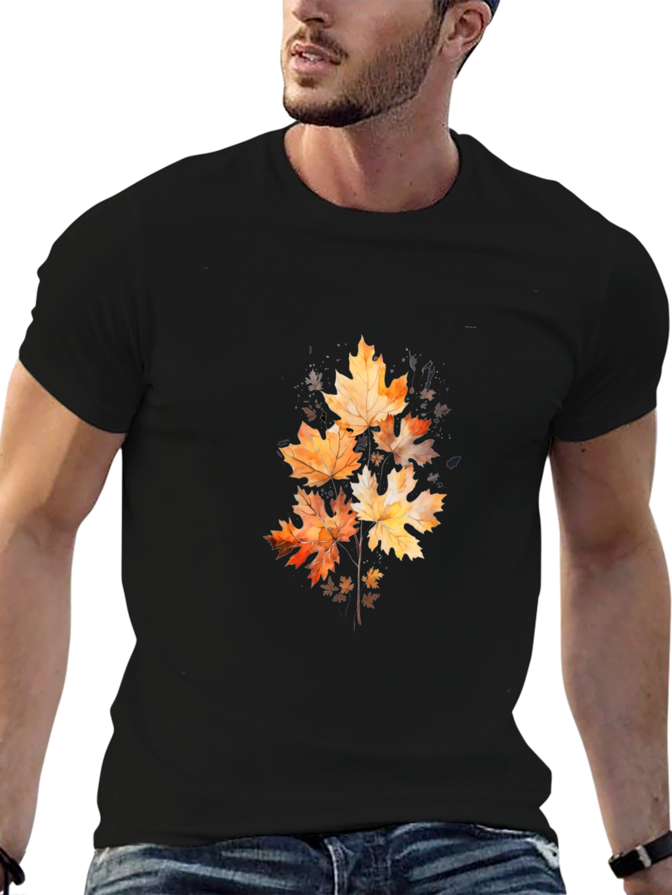 Autumn Leaves Graphic Black T-Shirt