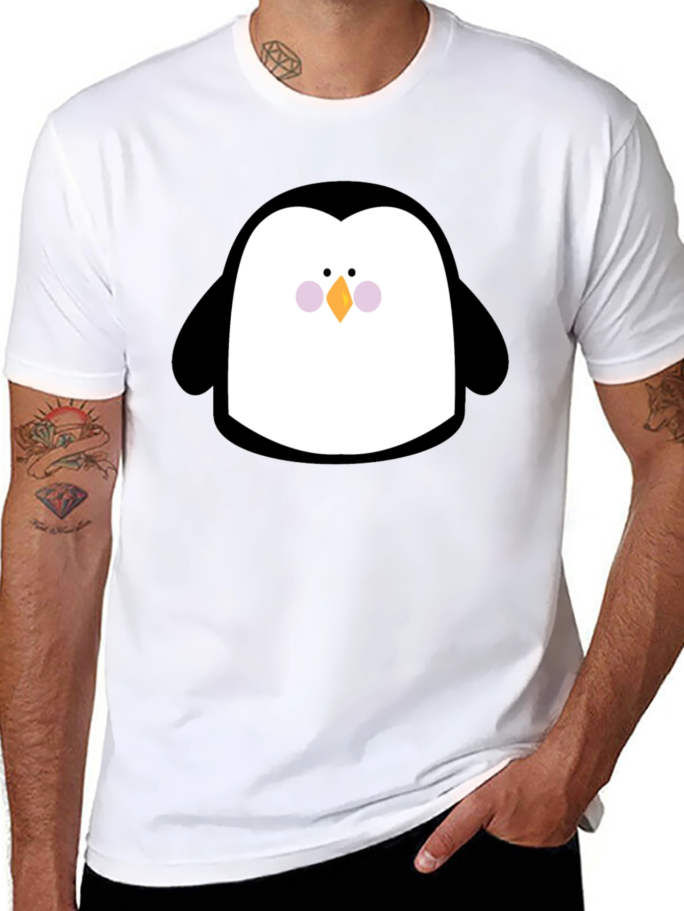 Cute Penguin Graphic Print Black T-Shirt