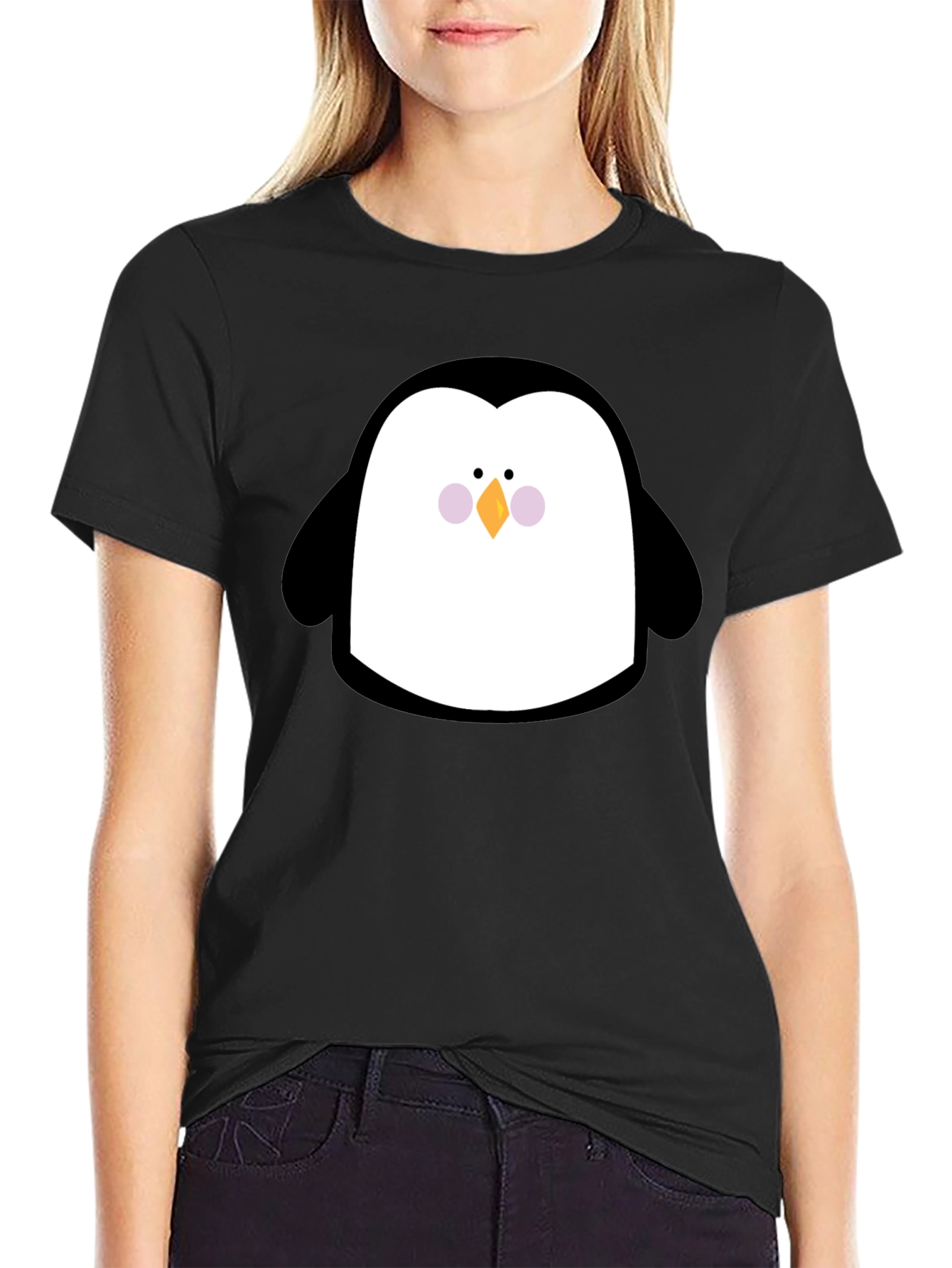 Cute Penguin Graphic Print Black T-Shirt