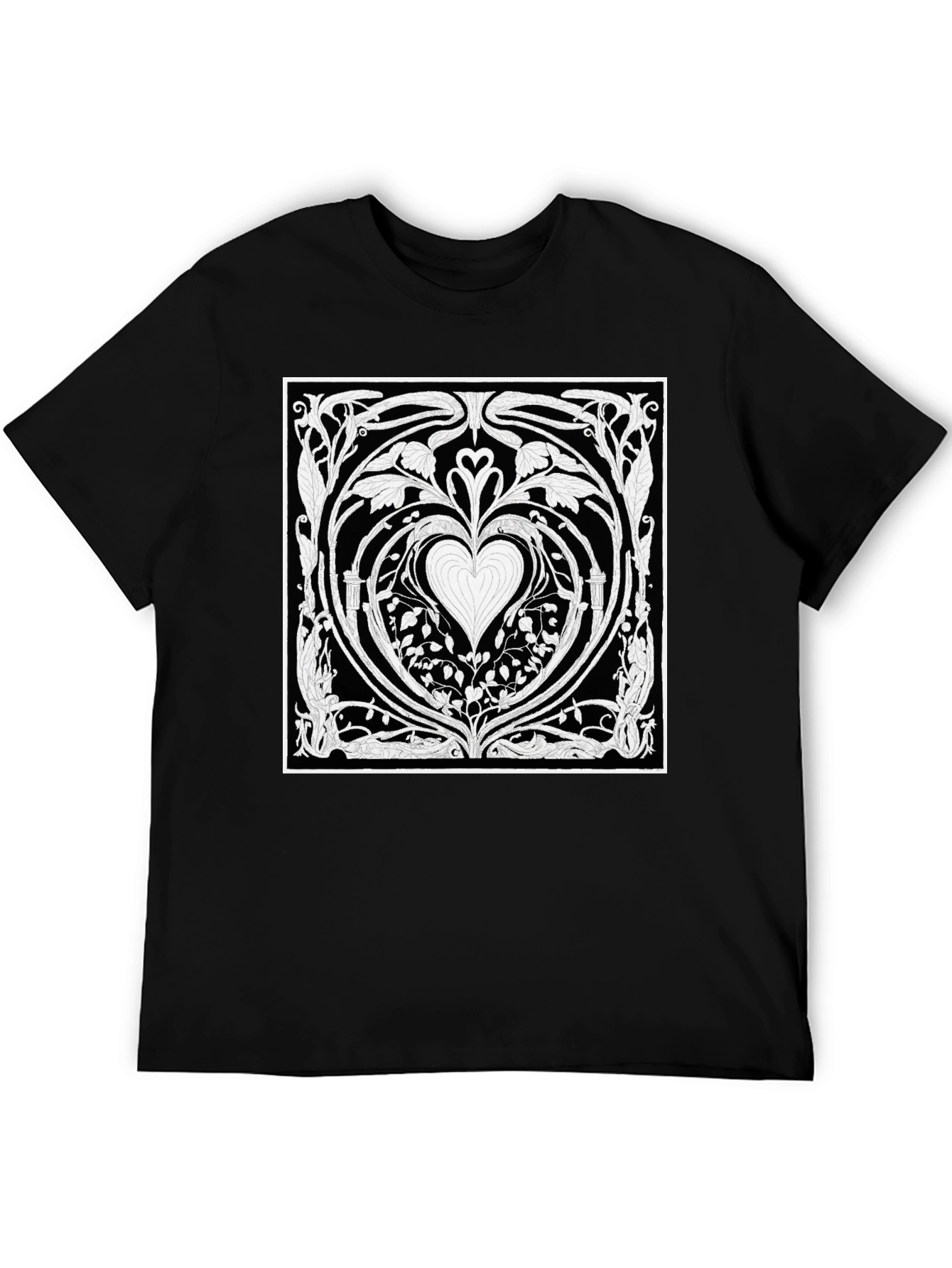 Heart Art Nouveau T-Shirt - Black