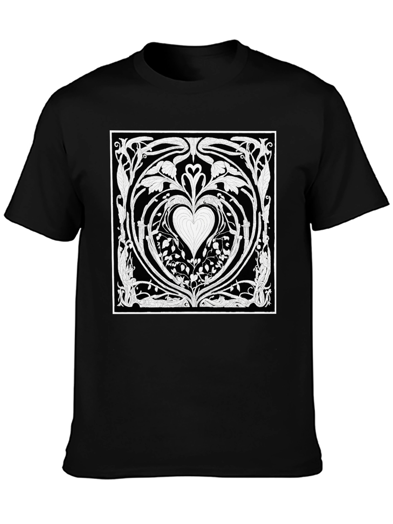 Heart Art Nouveau T-Shirt - Black
