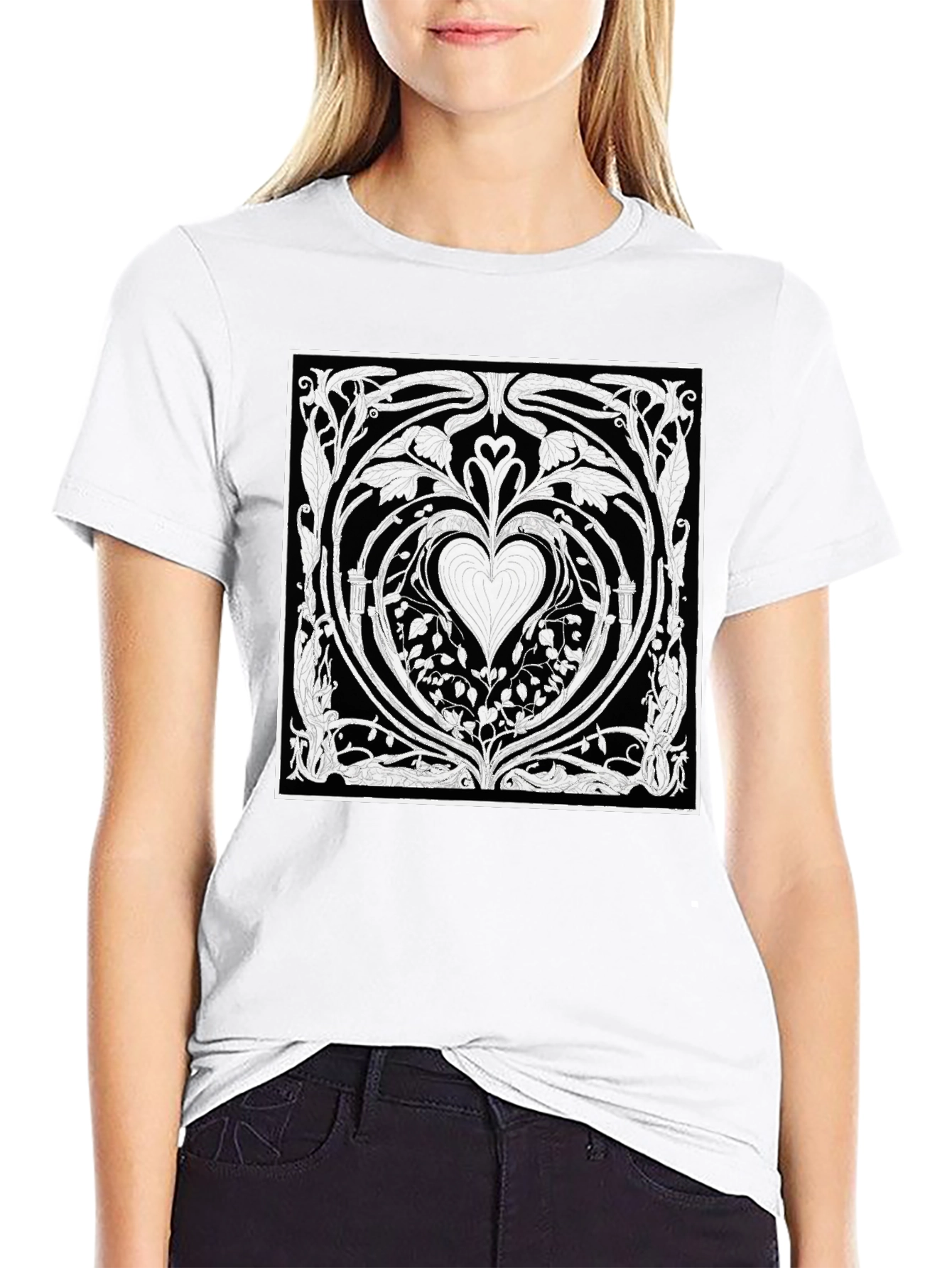 Heart Art Nouveau T-Shirt - Black