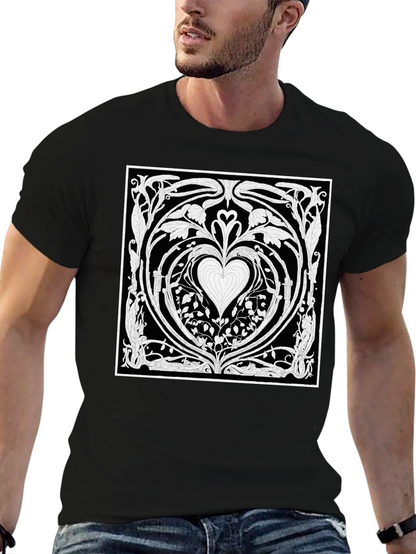 Heart Art Nouveau T-Shirt - Black