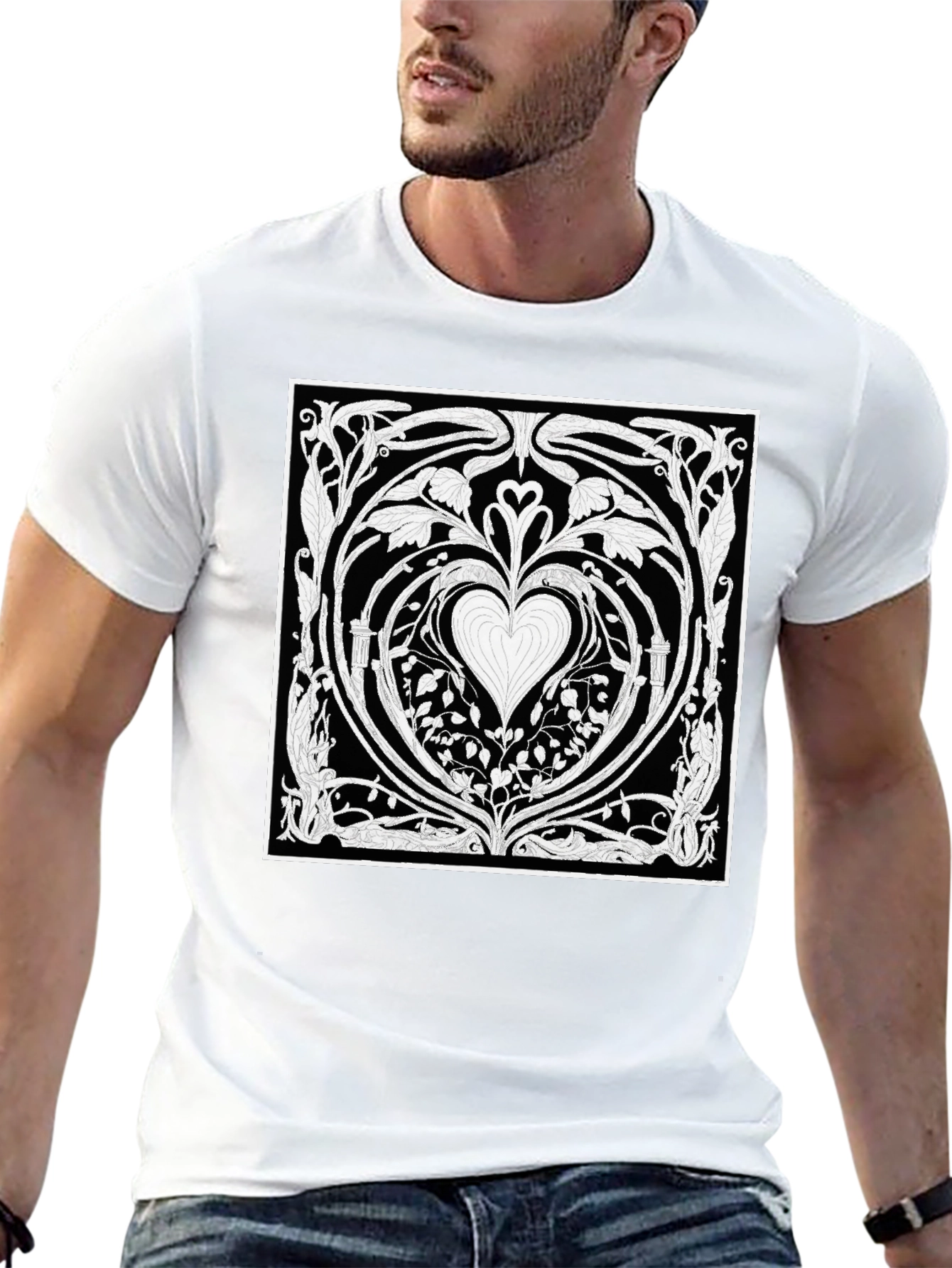 Heart Art Nouveau T-Shirt - Black